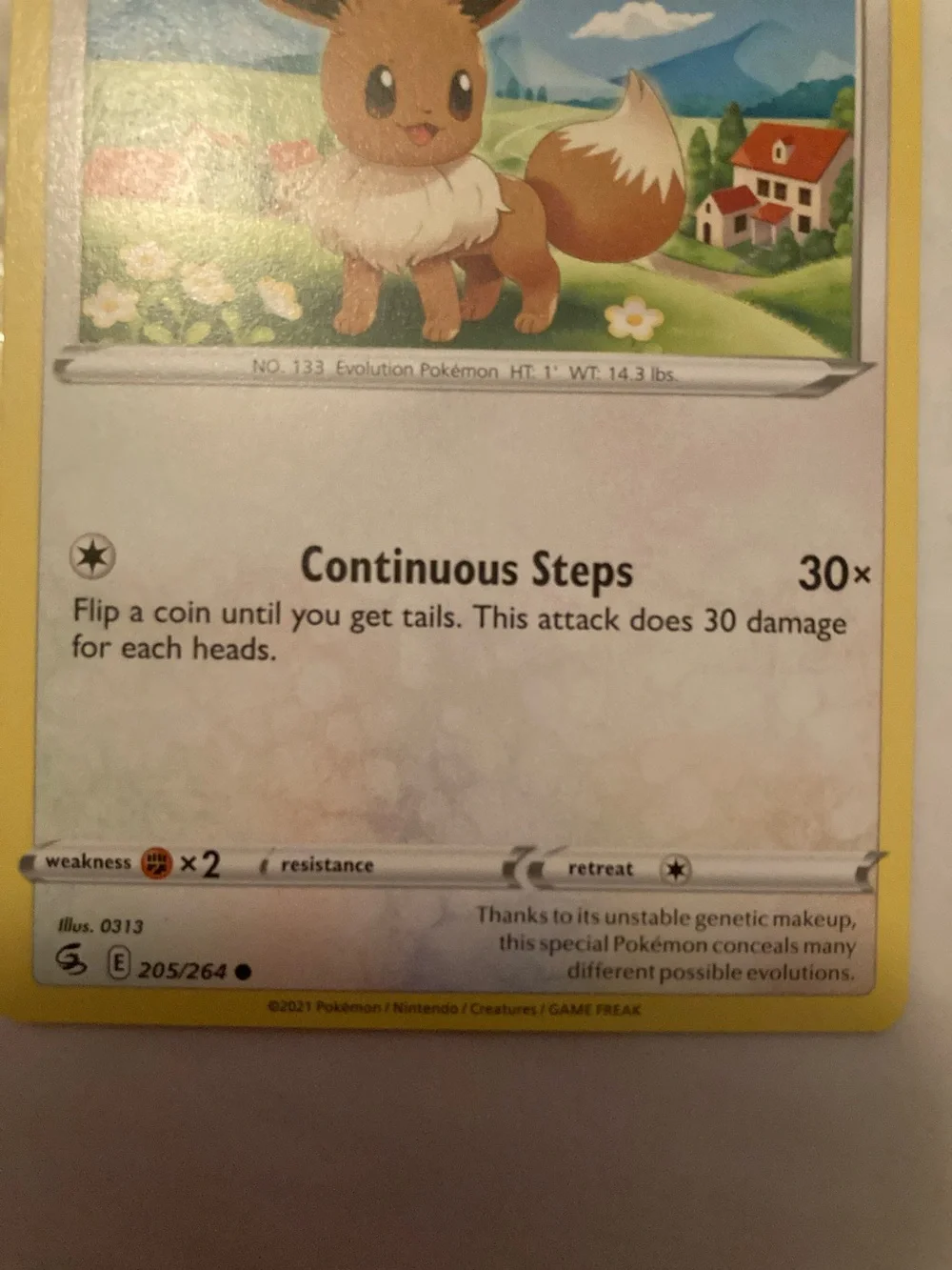 Pokemon Eevee Trading Card Yellow Border Blue Sky Artwork
